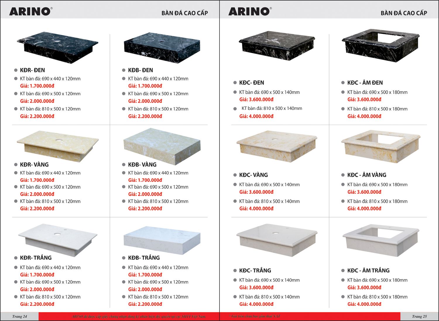 Thiết bị vệ sinh ARINO Catalogue và Bảng giá mới nhất /Page 13